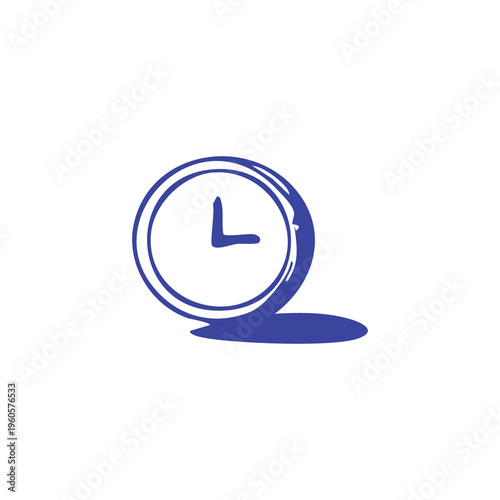 Drawn blue clock face with single hand showing approximately 4 o'clock and cast shadow