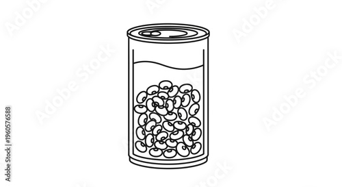 Minimalist black and white outline illustration of a classic food storage can filled with