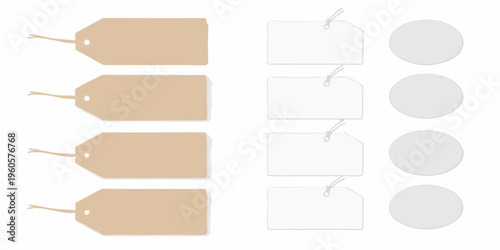 Collection of blank tags and labels in various shapes and colors