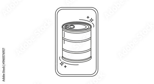 Minimalist vector illustration of a freshly processed food or beverage can with sparkling accents