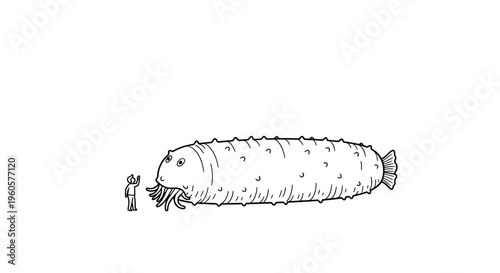 Enormous deep sea creature comparison with tiny human figure illustrating immense scale