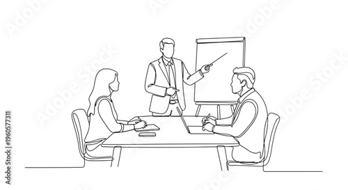 Business meeting presentation with flip chart and laptop