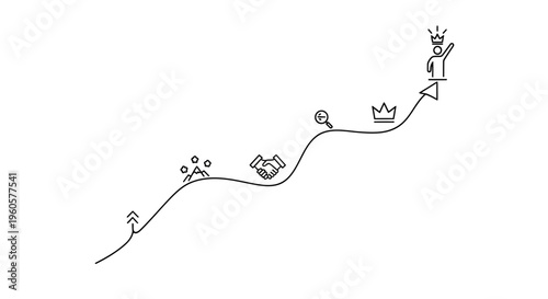 Business growth concept: climbing success ladder with icons representing goals and achievement