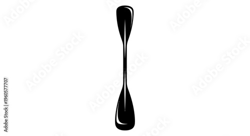 Black Kayak Paddle Isolated on White Background, Top View