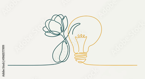 Creative Idea: Flower and Light Bulb Connection, Symbolizing Growth and Innovation