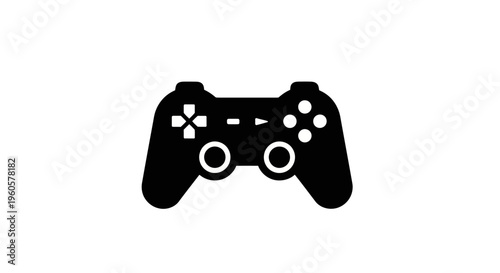 Black Video Game Controller Icon on White Background, Gaming Concept