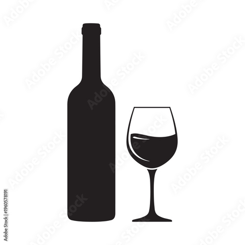 wine bottle and a wine glass Silhouette icon