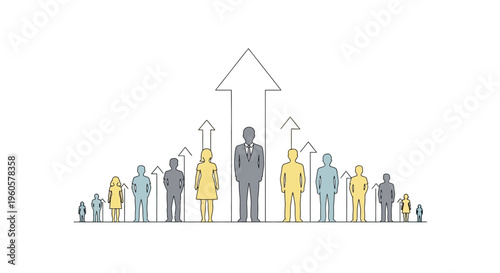 Business Growth Concept: Diverse People Silhouettes on Upward Arrow Graph