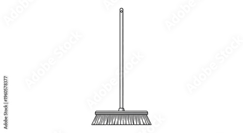 Simple Broom with Long Handle and Bristles - Isolated on White Background