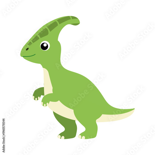 Cute Green Parasaurolophus Cartoon