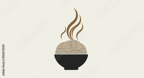 Steaming Bowl of Noodles with Chopsticks and Swirling Steam - Asian Food Icon
