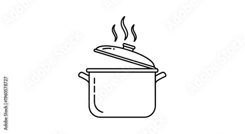 Steaming Pot with Lid Open, Cooking Food, Kitchenware Icon, Culinary Concept