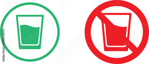 Drink Allowed and Forbidden Signs: Green Check and Red Prohibition