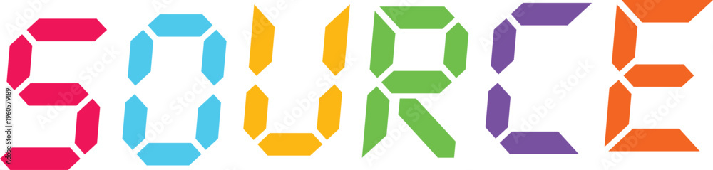 Fototapeta premium Source text digital typography in rainbow gradient colors on transparent background for coding and system icons set.