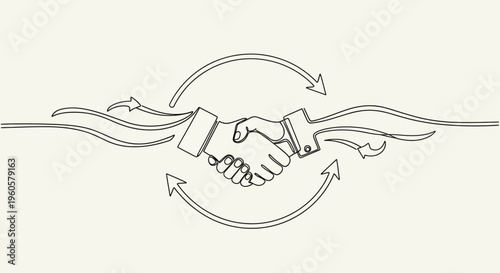 Business Partnership Handshake with Circular Arrows and Flowing Lines