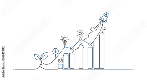 Business Growth Rocket Launch: Startup Success, Financial Chart, Innovation, and Investment
