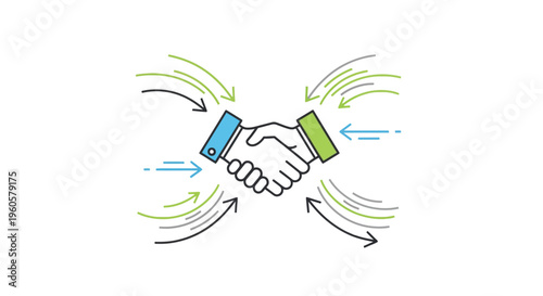 Business Partnership Handshake with Arrows Showing Collaboration and Agreement