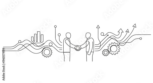 Business Partnership Handshake with Growth Chart and Technology Icons