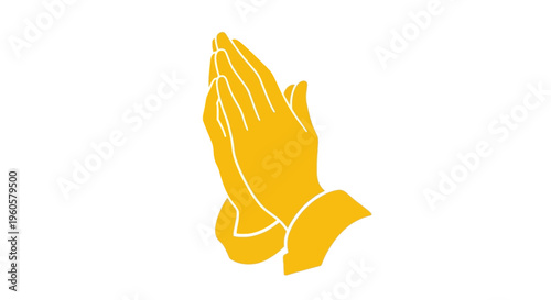 Praying Hands Icon, Yellow, Isolated on White Background, Religious Symbol