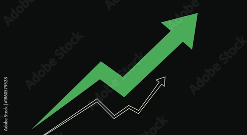 Green Arrow Graph Showing Upward Trend and Growth on Black Background