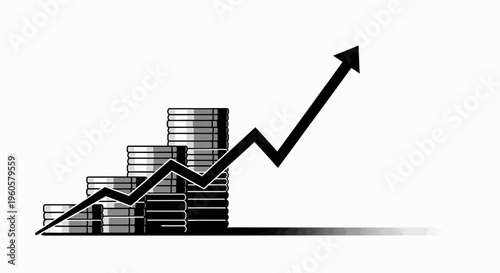 Financial Growth Concept: Stack of Coins with Upward Trending Arrow Graph
