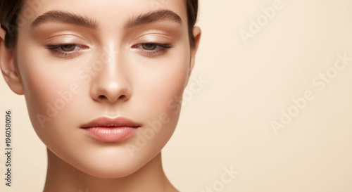 Natural Beauty Portrait: Young Woman with Flawless Skin and Soft Makeup