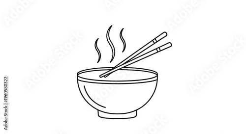 Steaming Bowl of Noodles with Chopsticks - Line Art Icon