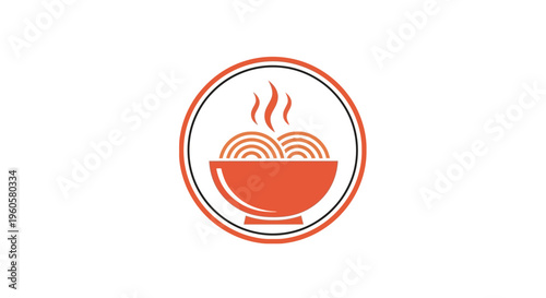 Steaming bowl of noodles icon, hot food, Asian cuisine, simple graphic design