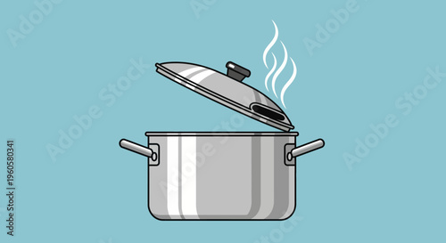 Steaming Pot with Open Lid, Kitchen Cooking Concept, Fresh Food Preparation