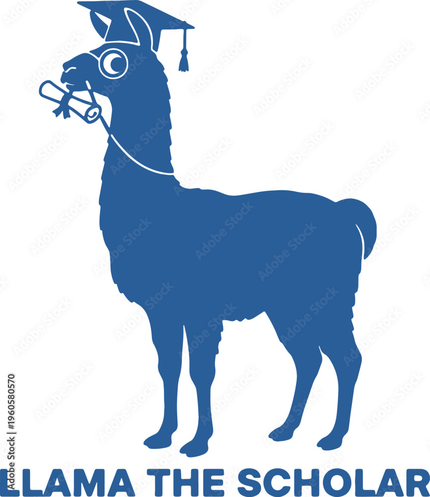Naklejka premium Llama wearing graduation cap and glasses holding diploma