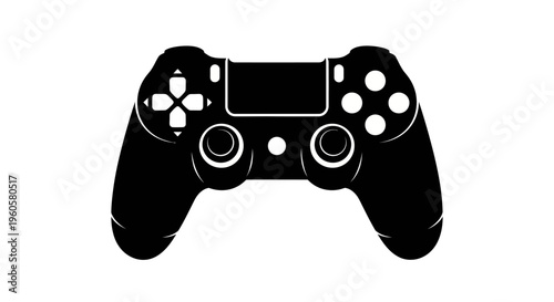 Black Video Game Controller Silhouette Icon, Modern Gaming Input Device