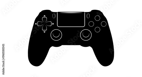 Black Video Game Controller Silhouette Icon, Modern Gaming Input Device