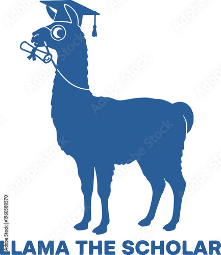 Llama wearing graduation cap and glasses holding diploma