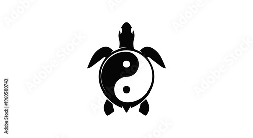 Turtle yin yang symbol design black and white illustration isolated