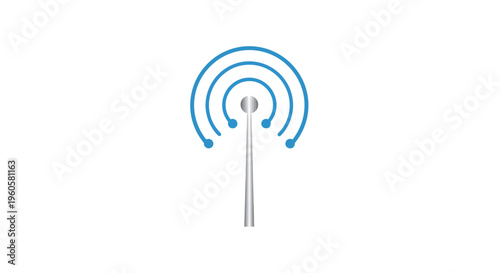 Antenna broadcasting signal waves, wireless communication concept