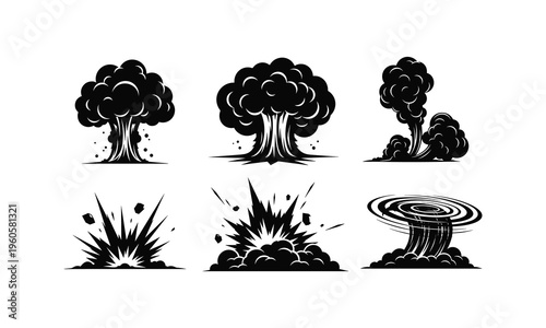 Explosion and mushroom cloud silhouette vector illustration graphic
