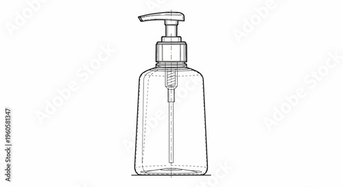 Clear Soap Dispenser Bottle with Pump, Line Art Illustration