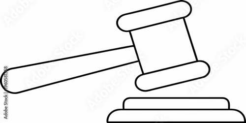 Simple black and white illustration of a gavel and sounding block
