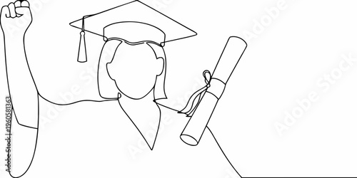 Outline of a graduating student raising a fist in celebration