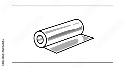 Simple graphic representation of an aluminum foil roll with a sheet extended for various uses