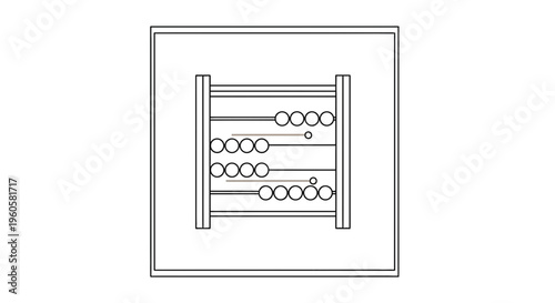 Minimalist black and white line art illustration of an abacus, an ancient calculation tool symbol