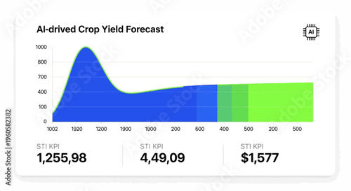 AI-driven crop yield forecast dashboard featuring data analytics chart and KPI performance indicators for smart farming