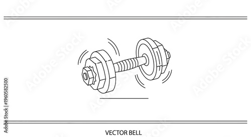 Dynamic line art illustration of a fitness dumbbell for strength training exercises