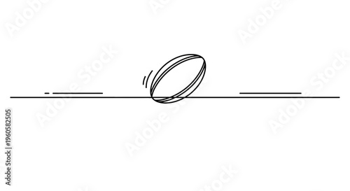 Dynamic minimalist line art illustration of a rugby ball in motion on a clean white background