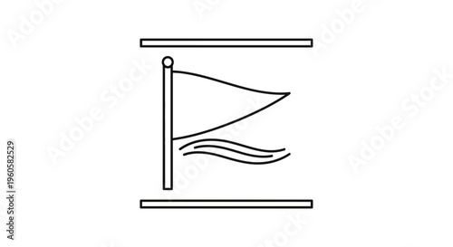 Minimalist nautical pennant icon with abstract wavy lines symbolizing movement and maritime