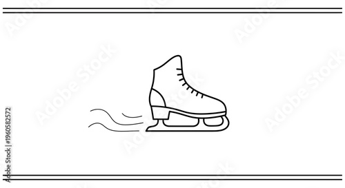 Elegant minimalist line art icon of an ice skate gliding across a smooth surface, symbolizing