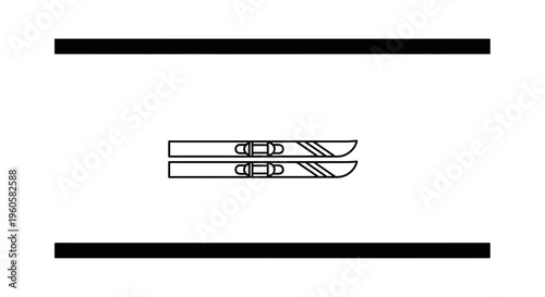 Minimalist black and white outline icon of a pair of downhill skis with bindings for winter