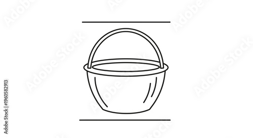 Simple black outline illustration of a traditional cooking pot with a sturdy handle for various uses