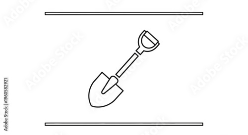 A minimalist black outline graphic depicting a single, essential garden shovel, ready for various