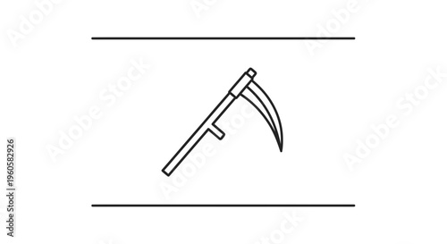 Minimalist line art illustration of a scythe, an ancient farming tool or symbolic reaper icon